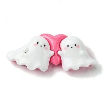 Halloween Theme Opaque Resin Decoden Cabochons, Ghost with Heart, 16x36x8.5mm