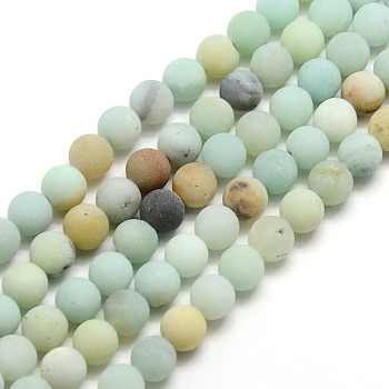 Frosted Natural Flower Amazonite Round Bead Strands, 8mm, Hole: 1mm, about 47~49pcs/strand, 14.9~15.6 inch