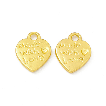 Rack Plating Alloy Charms, Cadmium Free & Lead Free & Nickle Free, Heart with Word Made with Love, Matte Gold Color, 12.5x9.5x1.5mm, Hole: 1.8mm