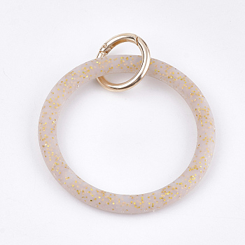 Silicone Bangle Keychains, with Alloy Spring Gate Rings and Glitter Powder, Light Gold, PapayaWhip, 116mm