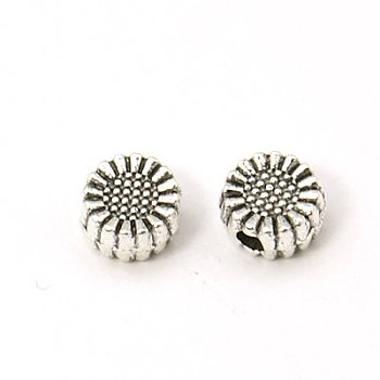 Tibetan Style Alloy Beads, Cadmium Free & Nickel Free & Lead Free, Flower, Antique Silver, 5.5x5.5x3mm, Hole: 1mm
