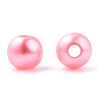 Spray Painted ABS Plastic Imitation Pearl Beads, Round, Pink, 6x5.5mm, Hole: 1.8mm, about 4540 pcs/500g