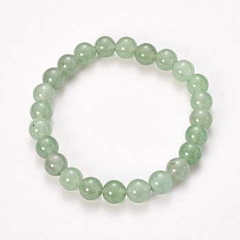 Natural Green Aventurine Beaded Stretch Bracelets, Round, 2-1/8 inch(55mm), Bead: 8~9mm