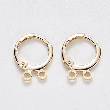 Brass Leveback Findings, Nickel Free, with Horizontal Loop, Real 18K Gold Plated, Real 18K Gold Plated, 14.5x11.5x2mm, Hole: 1.5mm, Pin: 0.8mm
