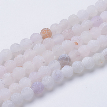 Natural & Dyed Crackle Agate Bead Strands, Frosted Style, Round, WhiteSmoke, 8mm, Hole: 1mm, about 48pcs/strand, 14 inch