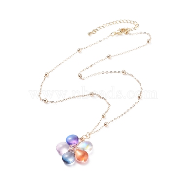 Glass Beaded Flower Pendant Necklace with Satellite Chain(NJEW-JN03842)-5