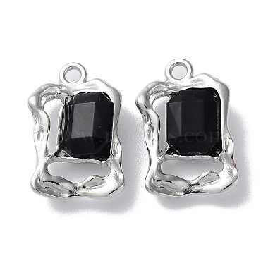 Platinum Black Rectangle Alloy+Glass Pendants