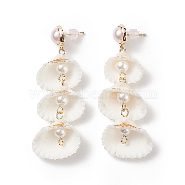 Natural Spiral Shell & Shell Pearl Dangle Stud Earrings(EJEW-TA00168)-6