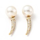 Clear Cubic Zirconia Horn with Acrylic Pearl Front Back Stud Earrings(EJEW-G295-02A-G)-1