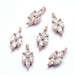 Brass Charms, with Cubic Zirconia, Cadmium Free & Nickel Free & Lead Free, Horse Eye, Clear, Real Rose Gold Plated, 12x5.5x3mm, Hole: 1.5mm(ZIRC-J040-36RG-01-NR)