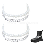 2Pcs Round Glass Pearl Beads & Aluminium Boot Strap Chains, Platinum, 360mm(HJEW-HS00036)