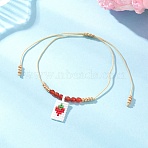 Adjustable Handmade MIYUKI Glass Seed Beads & Natural Agate Charm Bracelets, Braided Bead Bracelets for Women, Strawberry, Inner Diameter: 3-1/2 inch(8.9cm)(BJEW-MZ00248-03)