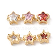 Rack Plating Brass Cubic Zirconia Connector Charms, Cadmium Free & Lead Free, Long-Lasting Plated, Real 18K Gold Plated, Star, Real 18K Gold Plated, 35mm, Hole: 1mm(KK-G452-24G)