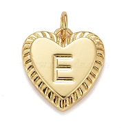 Rack Plating Real 18K Gold Plated Brass Pendants, with Jump Rings, Long-Lasting Plated, Lead Free & Cadmium Free & Nickel Free, Heart with Letter A~Z, Letter.E, 16x15x2.5mm, Jump Ring: 5x0.5mm, 3mm Inner Diameter(KK-E260-01G-E)