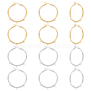 12Pcs 2 Colors 304 Stainless Steel Huge Hoop Earring Findings, with Latch Back Closure and Horizontal Loops, Ring, Golden & Stainless Steel Color, 12 Gauge, 45.5x40.5x2mm, Hole: 1.6mm, Pin: 0.8~1mm, 6Pcs/color(STAS-UN0044-77)