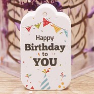 Paper Gift Tags, Hange Tags, For Arts and Crafts, Birthday Theme, Rectangle with Word Happy Birthday to You, White, 50x30x0.4mm, Hole: 3mm(CDIS-P001-F01-D)