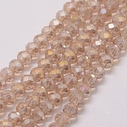 Electroplate Glass Bead Strands, Rondelle, Faceted, Rainbow Plated, Moccasin, 3x2mm, Hole: 1mm, about 120~125pcs/strand, 12.4 inch(X-GLAA-K016-2x3mm-03FR)