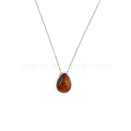 Natural Tiger Eye Teardrop Urn Ashes Pendant Necklace, Stainless Steel Memorial Jewelry for Women, 19.69 inch(50cm)(NJEW-CA0003-09B)