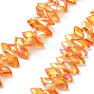 Electroplate Rhombus Glass Beads Strands, Faceted, Full Rainbow Plated, Dark Orange, 13x8x4mm, Hole: 1.2mm, about 99~100pcs/strand, 15.35''(39cm)(EGLA-A036-12A-FR01)