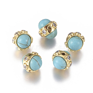 Synthetic Turquoise Beads, with Golden Plated Brass Findings and Clear Cubic Zirconia, Oval, 9~9.5x7.5mm, Hole: 1.4mm(G-L558-01)