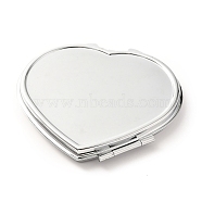 DIY Iron Cosmetic Mirrors, for Epoxy Resin DIY, Heart, Platinum, 6.8x7.1x0.85cm, Hole: 1.6mm, Tray: 53.5x62.5mm(X-DIY-L056-01P)