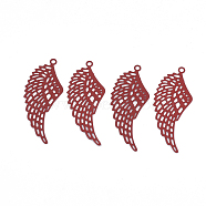 430 Stainless Steel Filigree Pendants, Spray Painted, Etched Metal Embellishments, Wing, Red, 35x15x0.5mm, Hole: 1.5mm(X-STAS-S108-19C)