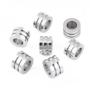 316 Surgical Stainless Steel European Beads, Large Hole Beads, Grooved Beads, Column, Stainless Steel Color, 12x8mm, Hole: 7mm(STAS-N097-061P)