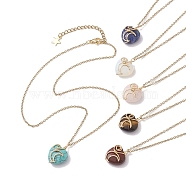 Natural & Synthetic Mixed Gemstone Heart Pendant Necklaces, with 304 Stainless Steel Cable Chains, 18.39 inch(46.7cm)(NJEW-JN04683)