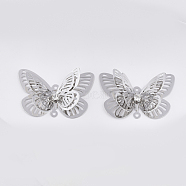 Brass Links connectors, with Crystal Rhinestone, Butterfly, Platinum, 30x45x11mm, Hole: 1.8mm(KK-S353-001B-01P)