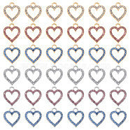 60Pcs 6 Colors Alloy Charms, with Rhinestone, Cadmium Free & Lead Free, Hollow Heart, Mixed Color, 17x15x2mm, Hole: 2.5mm, 10pcs/color(FIND-FH0008-97)