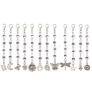 etan Style Alloy Pendant Decoration, with Acrylic Word Love Beads and Zinc Alloy Lobster Claw Clasps, Mixed Shapes, Antique Silver, 80~88mm, 12pcs/set(HJEW-JM01180)