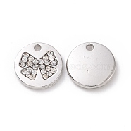 Alloy Charms, with Crystal Rhinestone, Flat Round with Bowknot, Platinum, 10x2mm, Hole: 1mm(FIND-I020-07P)