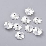 201 Stainless Steel Bead Caps, Multi-Petal, Flower, Silver, 11x3mm, Hole: 1.4mm(STAS-K210-04S)