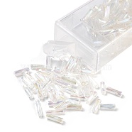 10G Ceylon Glass Twist Bugle Beads, Transparent Colours Rainbow, Clear, 6.5x2mm, Hole: 0.8mm(SEED-L012-01I)