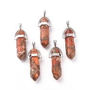 Synthetic Imperial Jasper Double Terminated Pointed Pendants, with Alloy Findings, Bullet, Platinum, 38~40x13.5x10mm, Hole: 5x4mm(G-D0006-F04-P)