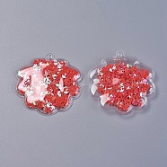 PVC Plastic Big Pendants, with Paillette/Sequin, Shell, Red, 60x60x5mm, Hole: 3mm(KY-L075-02C)
