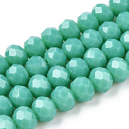 Opaque Solid Color Imitation Jade Glass Beads Strands, Faceted, Rondelle, Light Sea Green, 6x5mm, Hole: 1mm, about 84~85pcs/strand, 41.5~42cm(EGLA-A044-P6mm-D31)