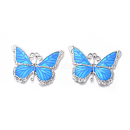Alloy Enamel Big Pendants, Butterfly, Antique Silver, Deep Sky Blue, 64x86x3mm, Hole: 3.5mm and 2.5mm(ENAM-L029-07H)
