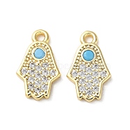 Brass Micro Pave Cubic Zirconia Charms, Hamsa Hand Charms, Real 18K Gold Plated, 13.5x8x1.5mm, Hole: 1.3mm(KK-F872-09G)