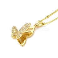 Brass Micro Pave Clear Cubic Zirconia Pendant Necklaces for Women, Real 18K Gold Plated, Butterfly, 17.72 inch(45cm), Pendant: 27x16mm(NJEW-E106-20G-01)