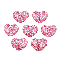 Resin Cabochons, with Glitter Powder, Heart, Hot Pink, 14x16x5mm(CRES-Q197-52D)