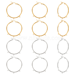 12Pcs 2 Colors 304 Stainless Steel Huge Hoop Earring Findings, with Latch Back Closure and Horizontal Loops, Ring, Golden & Stainless Steel Color, 12 Gauge, 45.5x40.5x2mm, Hole: 1.6mm, Pin: 0.8~1mm, 6Pcs/color(STAS-UN0044-77)