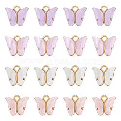20Pcs 4 Colors Acrylic Charms, with Alloy Finding, Butterfly Charm, Mixed Color, 13x14x3mm, Hole: 2mm, 5pcs/color(MACR-TA0002-55B)