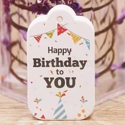 Paper Gift Tags, Hange Tags, For Arts and Crafts, Birthday Theme, Rectangle with Word Happy Birthday to You, White, 50x30x0.4mm, Hole: 3mm(CDIS-P001-F01-D)