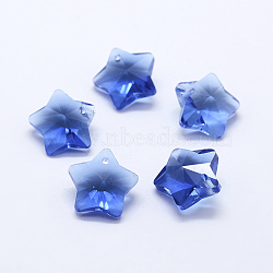 Transparent Glass Pendants, Faceted, Star Charms, Cornflower Blue, 13x13.5x7mm, Hole: 1mm(X-GLAA-P037-04-02)