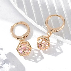 Brass Micro Pave Cubic Zirconia Leverback Earrings, Rack Plating, Long-Lasting Plated, Lead Free & Cadmium Free, Hexagon, Golden, 24.5x9mm(EJEW-K300-09G)