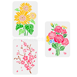 3Pcs 3 Styles PET Hollow Out Drawing Painting Stencils, for DIY Scrapbook, Photo Album, Flower Pattern, 297x210mm, 1pc/style(DIY-WH0395-0002)