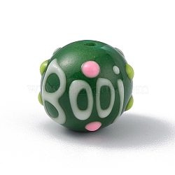 Opaque Painted Glass Beads, Round with Handmade Enamel Smearing BOOi, Green, 13.5x13mm, Hole: 1.4mm(GLAA-B001-01D)