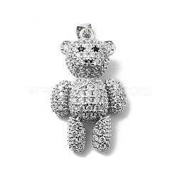 Brass Micro Pave Cubic Zirconia Pendants, Bear, Platinum Plated
, Clear, 30.5x18.5x10mm(KK-G442-01P-01)