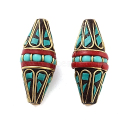 Handmade Indonesia Beads, with Brass and Resin, Bicone, Red, 39x17mm, Hole: 1.9mm(FIND-Q106-57)